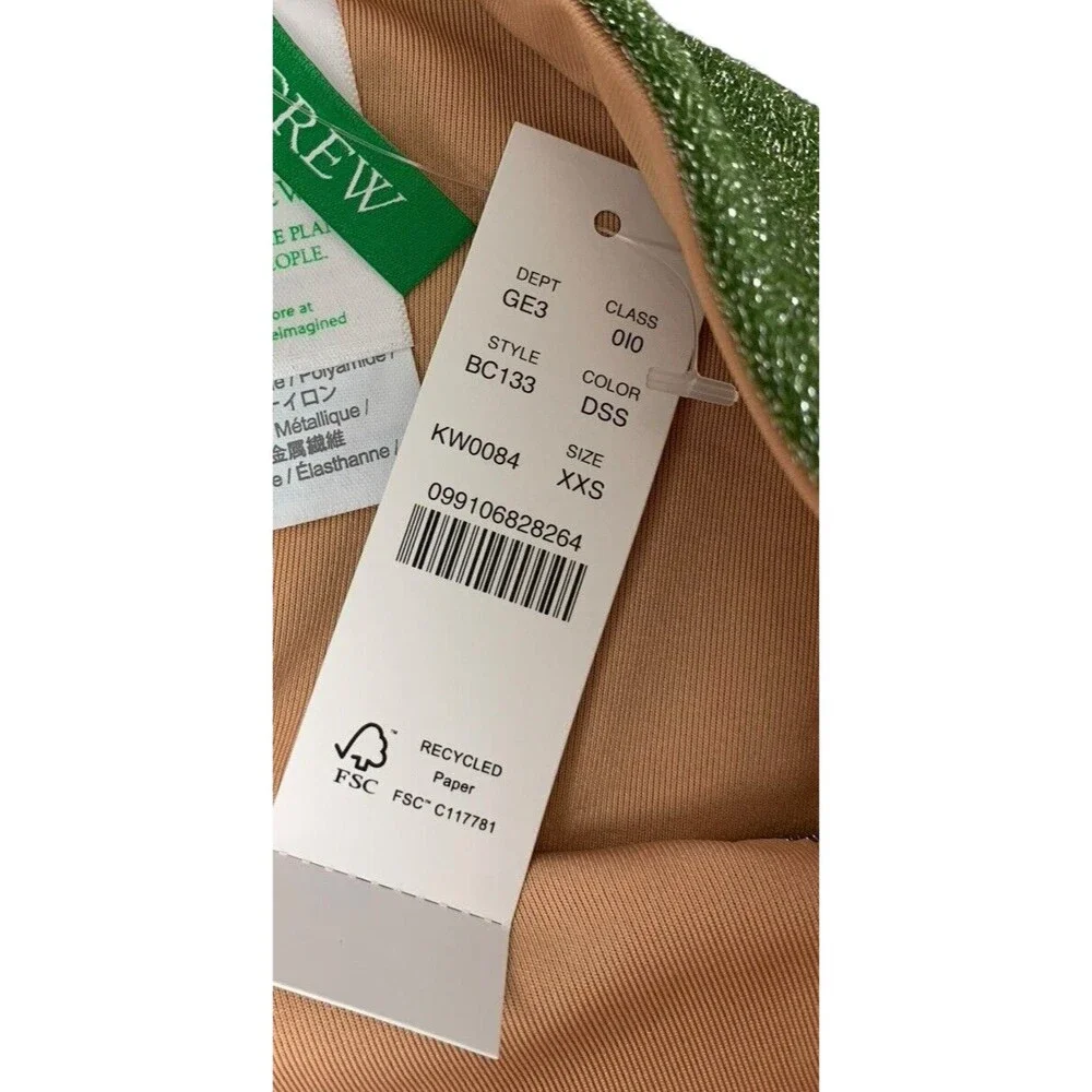 New! J. Crew Bikini Bottom Size XXS High Cut Tie Waist Green Sparkle BC133